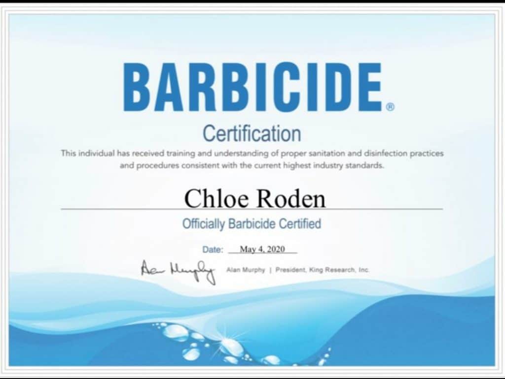 Chloe Roden Barbicide Certification