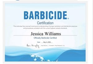 Jessica Williams Barbicide Certification