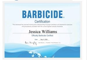 Jessica Williams Barbicide Certification