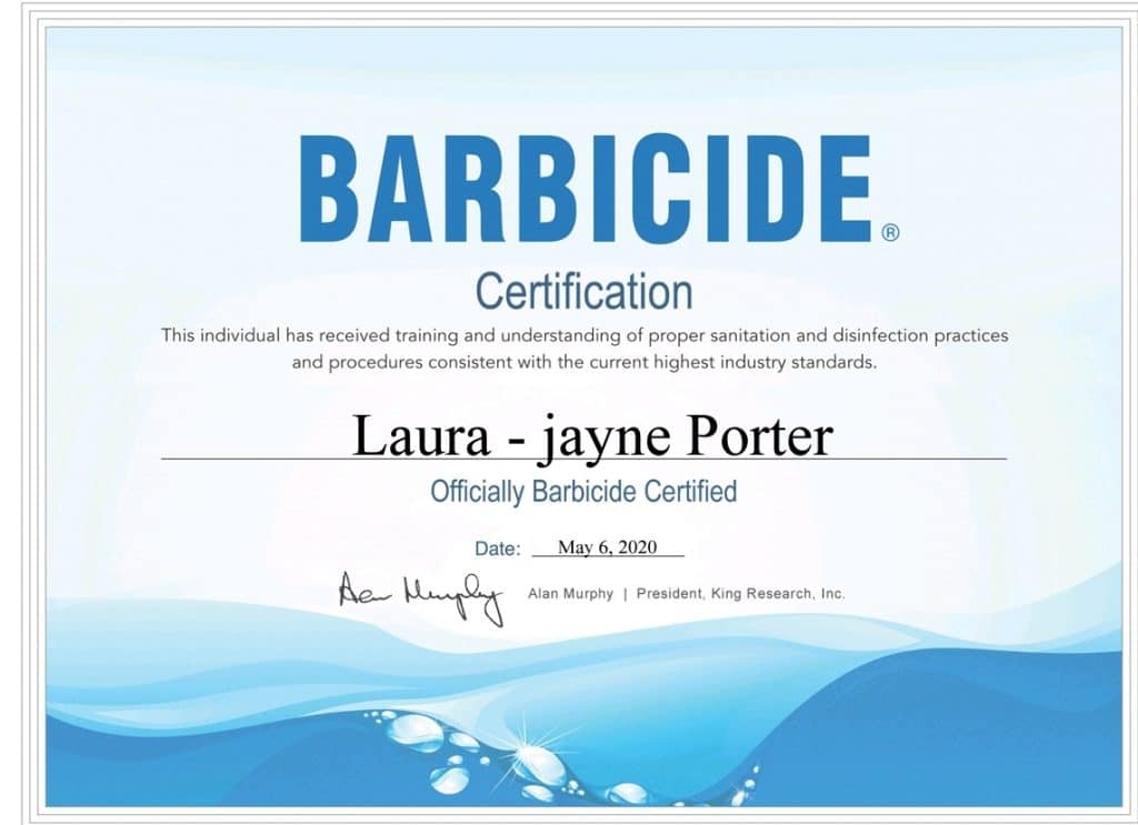 Laura-Jayne Porter Barbicide Certification