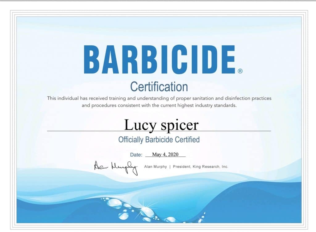 Lucy Spicer Barbicide Certification