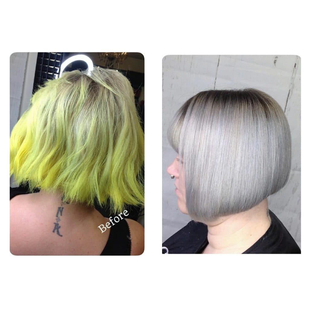 Before and After Yellow to Silver Transformation