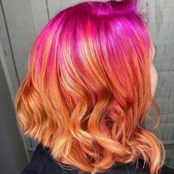 Pink To Orange Short Curly Hair